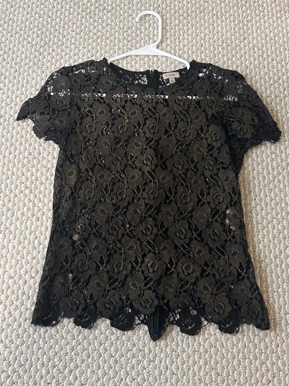 Cremieux Black Floral Lace Short Sleeve Top Size XS
